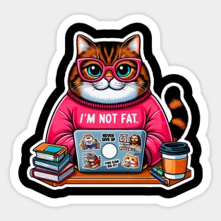 I'm Not Fat Chubby Tabby Cat Laptop Homework Hardworking Study Hard Sticker